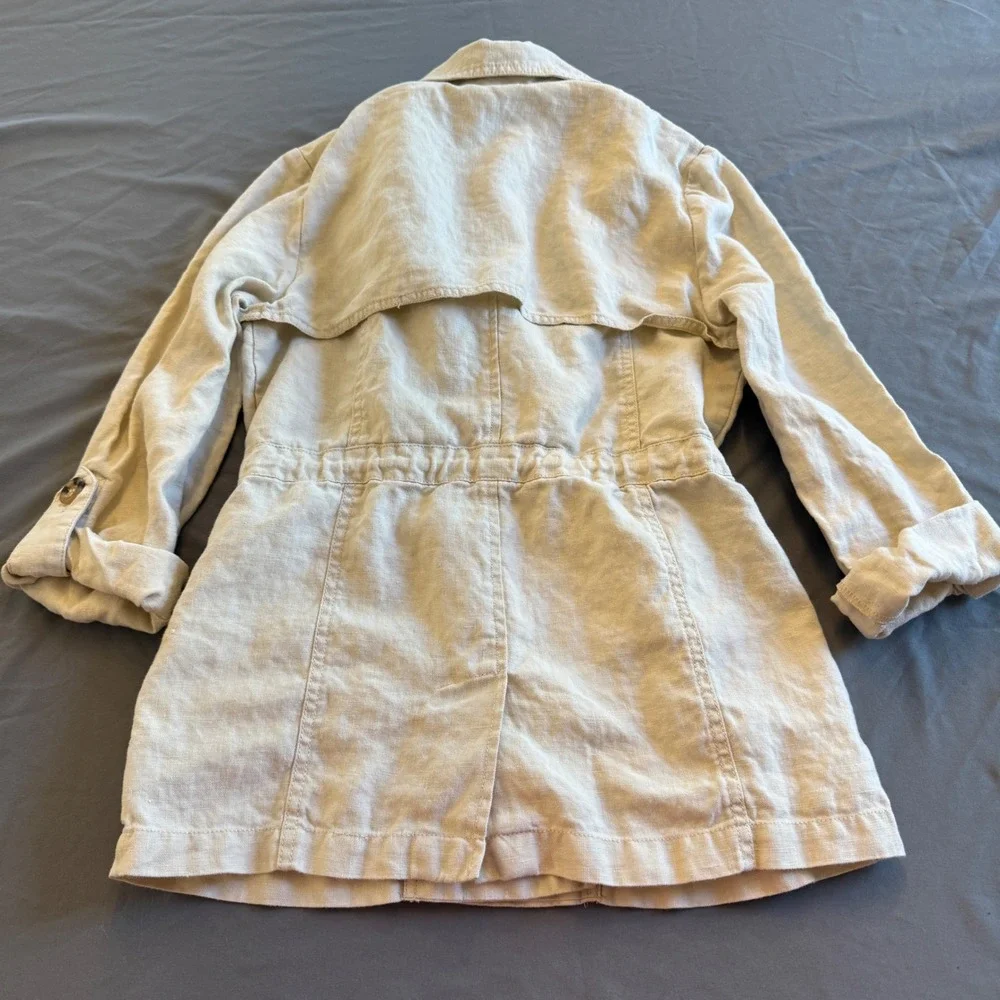 Sanctuary Linen Blend Trench Jacket Womens‎ Adjustable Drawstring XS Beige